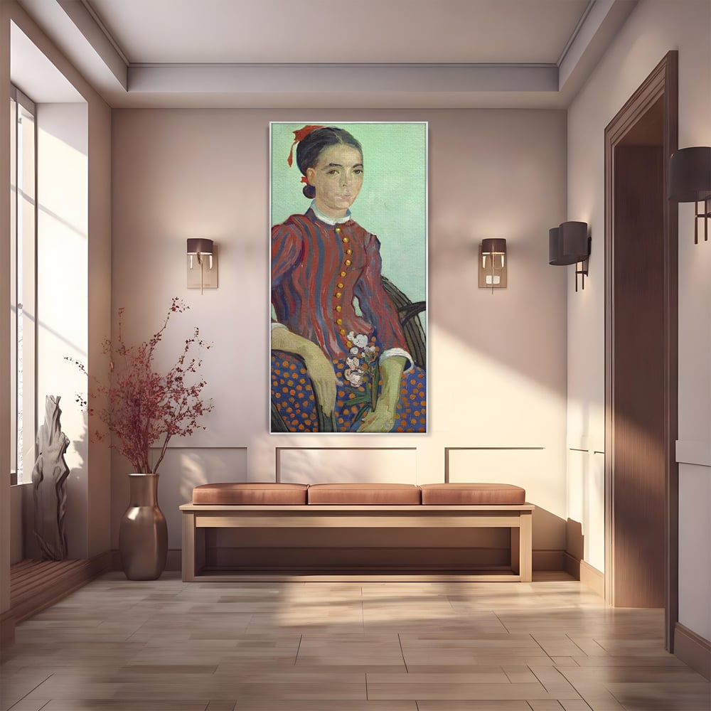 Tablou canvas cu reproducere pictura portret feminin, in rama de aluminiu argintiu